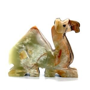 Vintage Hand Carved Camel Made Of Green Onyx 2.75 x 3.25 Inches